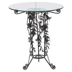French Side Table with Black Metal Tole Lily Base