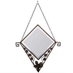 Triangular French Art Deco Fer Forge Mirror