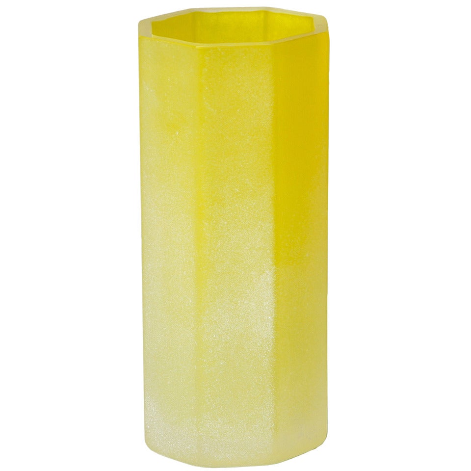 Mid Century Yellow Cenedese Murano Scavo Vase
