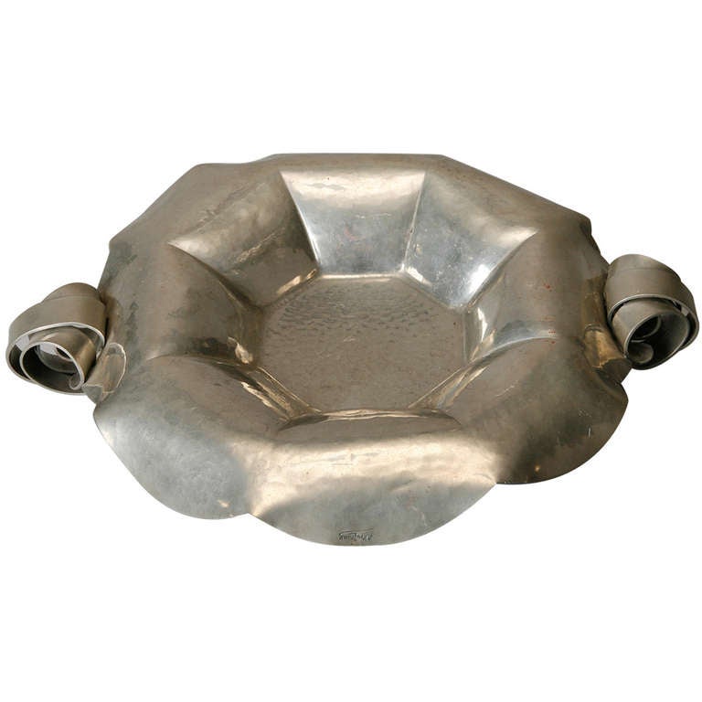Hammered Pewter Art Deco Fluted Bowl at 1stDibs