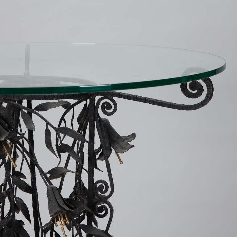 Mid-20th Century French Side Table with Black Metal Tole Lily Base