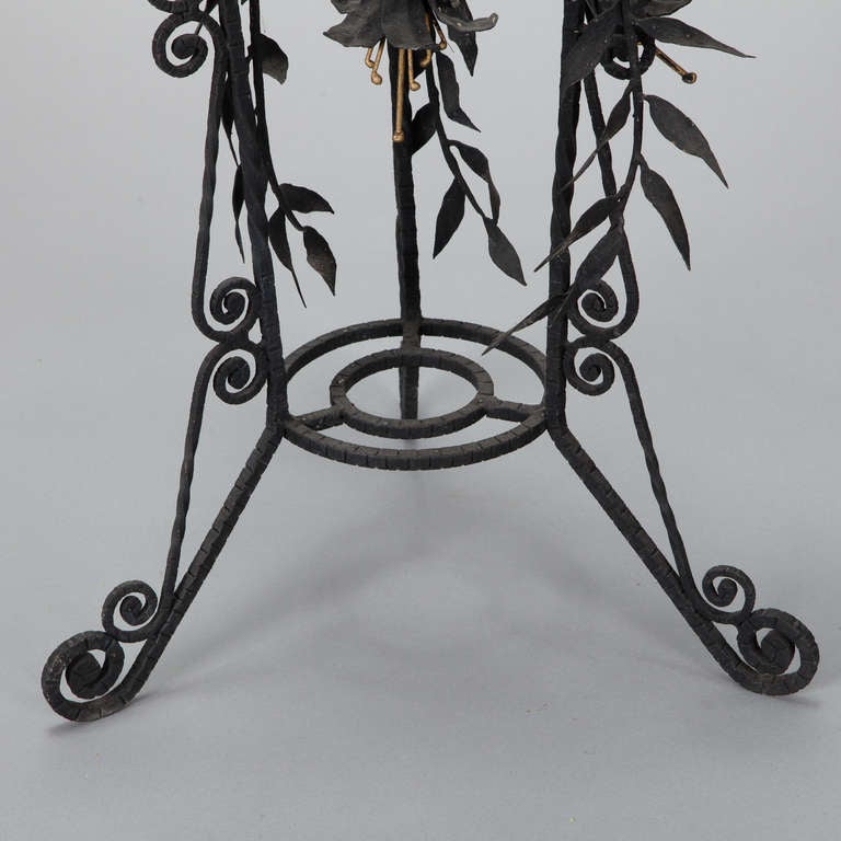 Glass French Side Table with Black Metal Tole Lily Base
