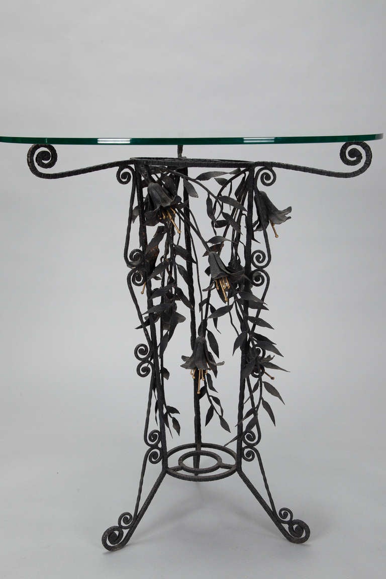 French Side Table with Black Metal Tole Lily Base 1