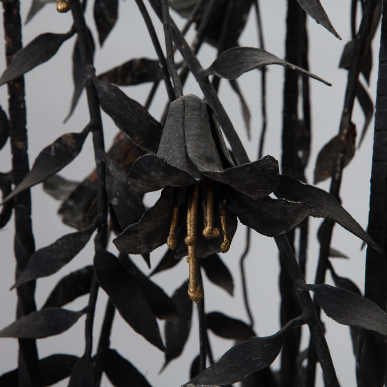 French Side Table with Black Metal Tole Lily Base 2
