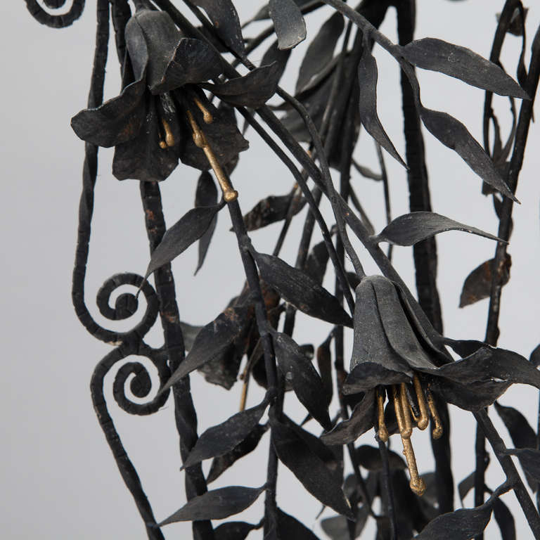 French Side Table with Black Metal Tole Lily Base 3