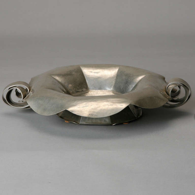 Hammered Pewter Art Deco Fluted Bowl at 1stDibs