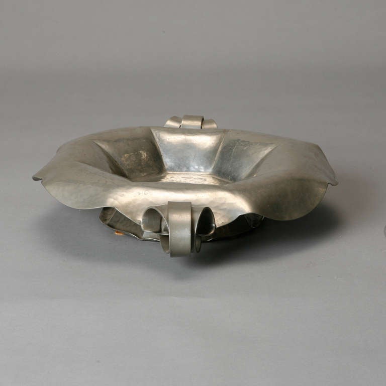 Hammered Pewter Art Deco Fluted Bowl at 1stDibs
