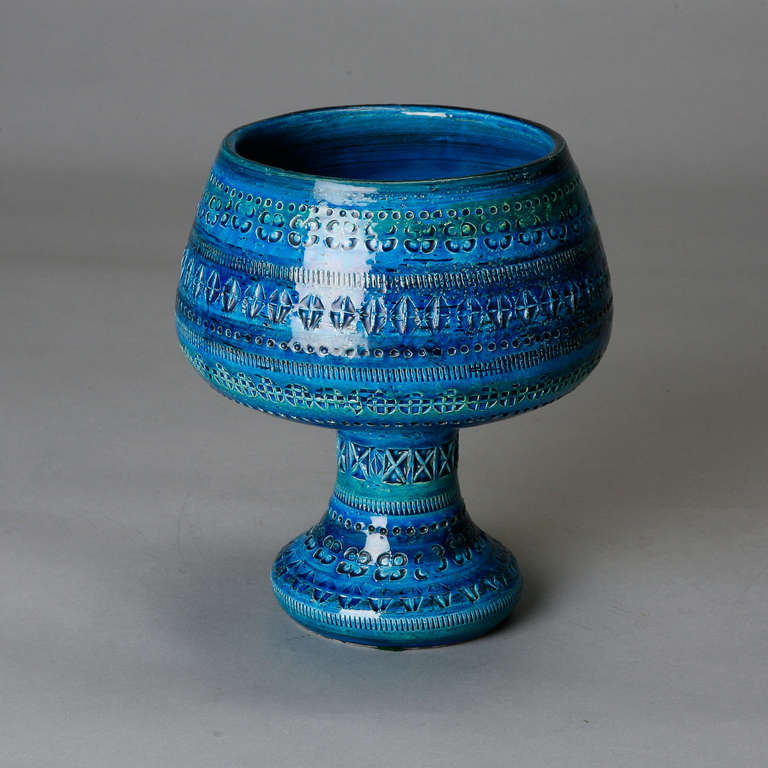 Mid-Century Modern Mid Century Bitossi Rimini Blu Compote Pedestal Bowl