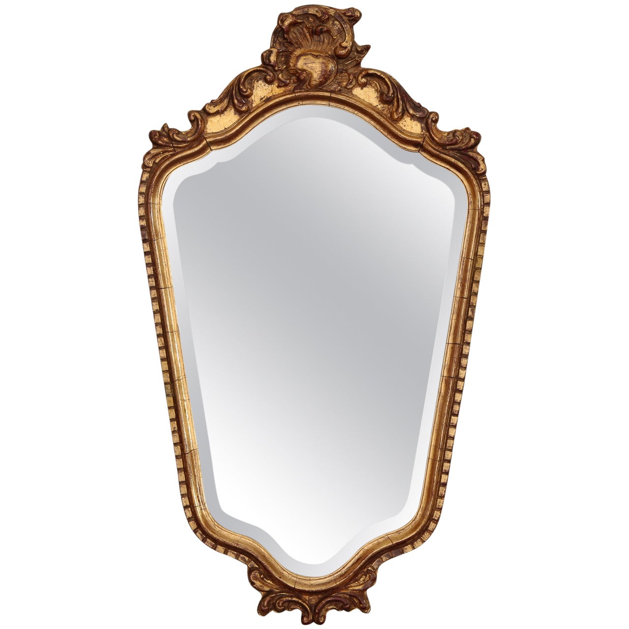 French Dark Gilt Mirror with Foliate Crown