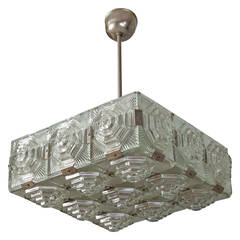 Mid Century Hanging Fixture with Octagonal Dimensional Glass Panels
