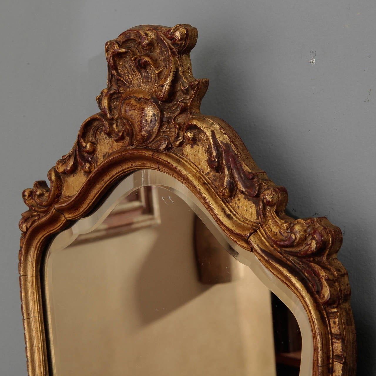 French Dark Gilt Mirror with Foliate Crown 2