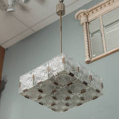 Mid Century Hanging Fixture With Etched Circular Glass Panels