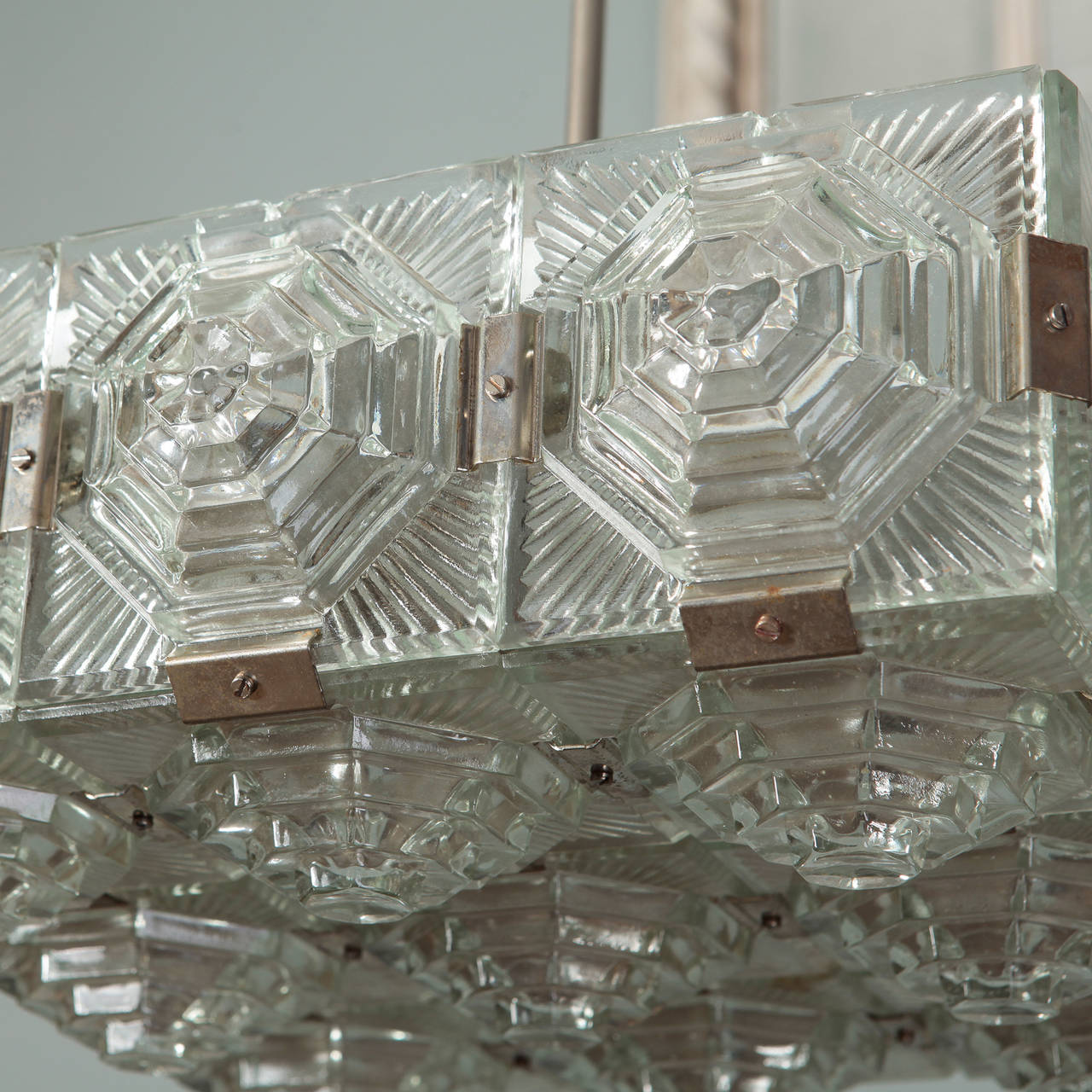 Late 20th Century Mid Century Hanging Fixture with Octagonal Dimensional Glass Panels