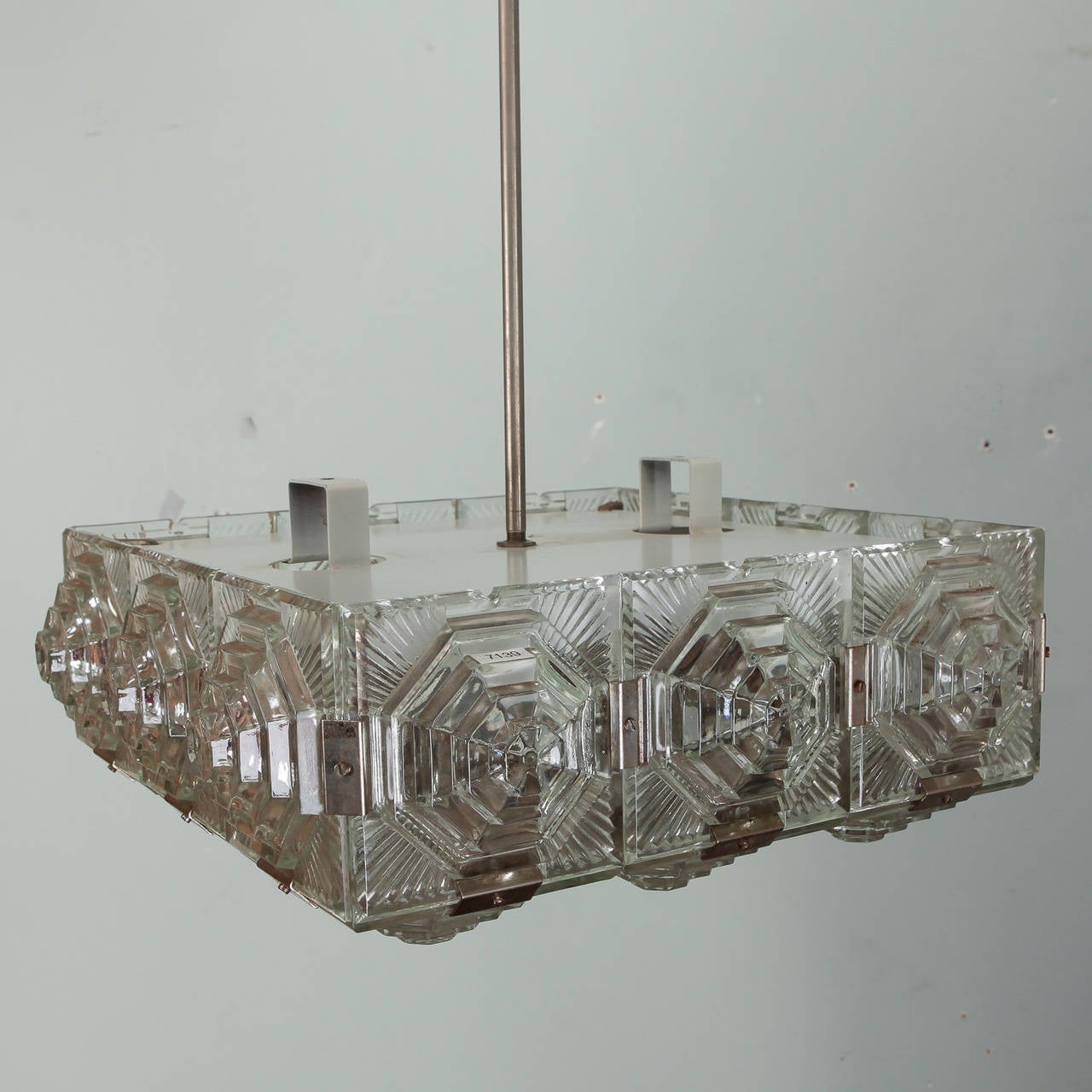 European Mid Century Hanging Fixture with Octagonal Dimensional Glass Panels