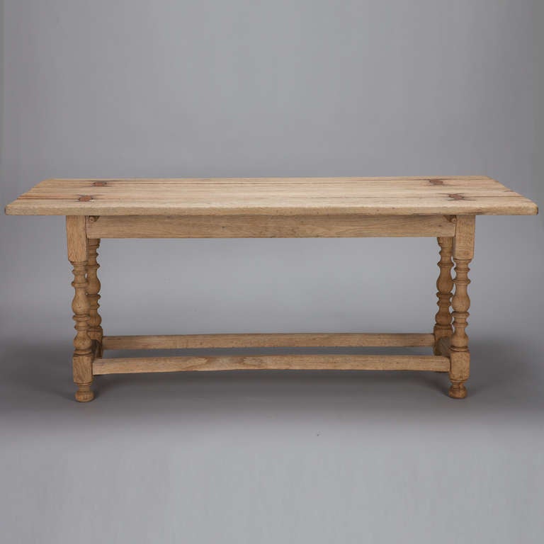 Belgian 19th Century Bleached Oak Liege Table with Two Drop Leaves