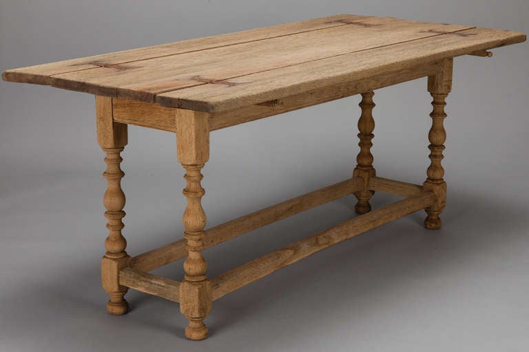 19th Century Bleached Oak Liege Table with Two Drop Leaves 2