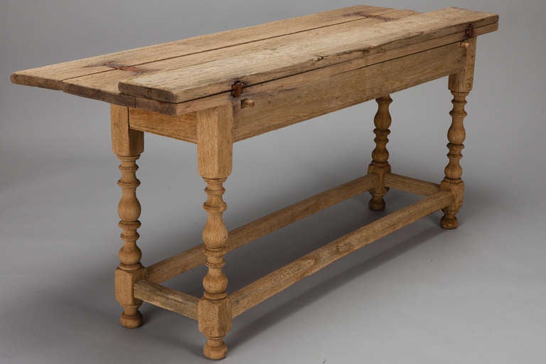 19th Century Bleached Oak Liege Table with Two Drop Leaves 3