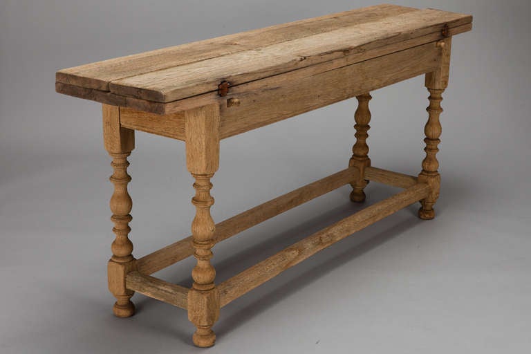 19th Century Bleached Oak Liege Table with Two Drop Leaves 4