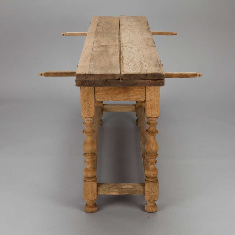 19th Century Bleached Oak Liege Table with Two Drop Leaves 5