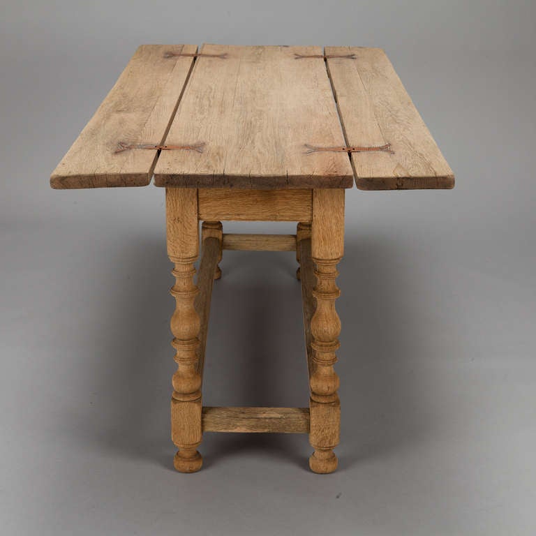 19th Century Bleached Oak Liege Table with Two Drop Leaves 6