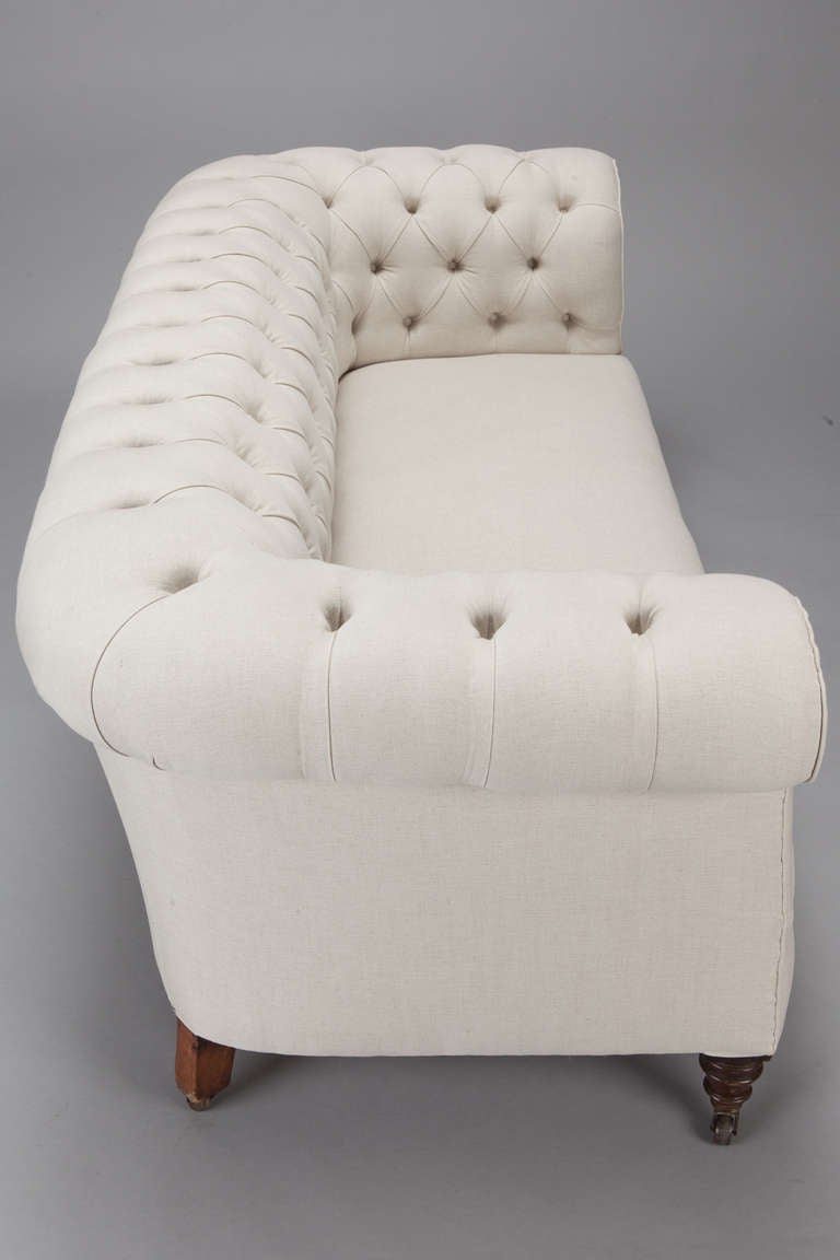 Upholstery English Chesterfield Sofa Upholstered in Off White Belgian Linen