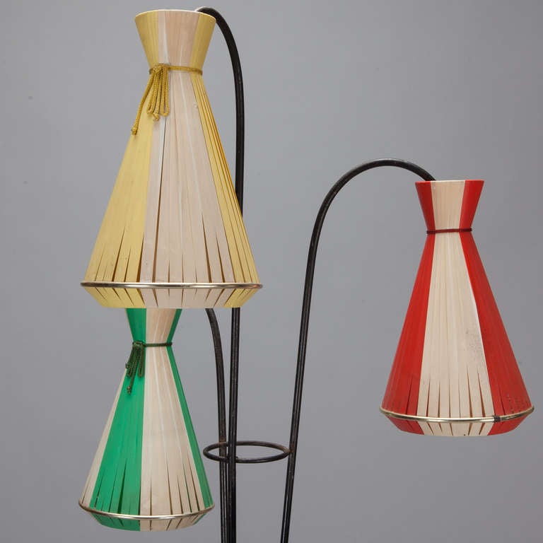 Unknown Mid Century Wrought Iron Three Cone Multicolor Floor Lamp