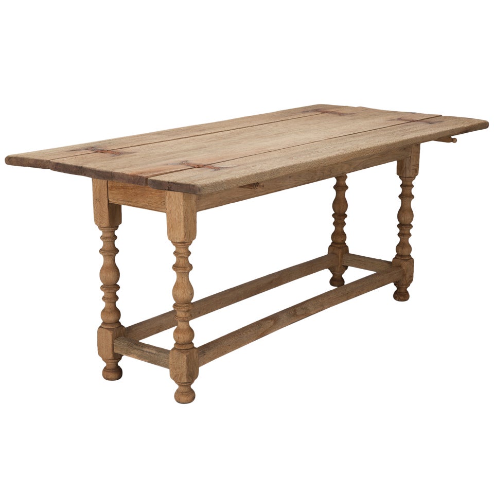 19th Century Bleached Oak Liege Table with Two Drop Leaves