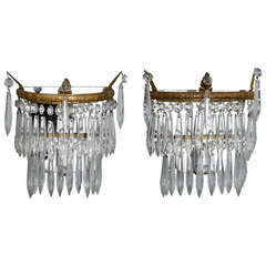 Pair of French Two Tier Crystal Sconces