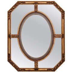 French Octagonal Gilt Wood Cushion Mirror