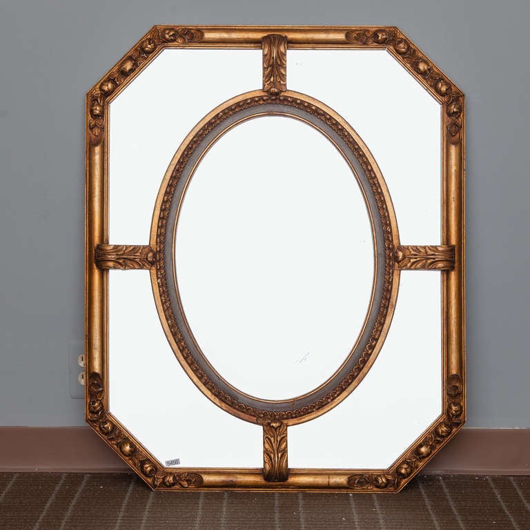 French Octagonal Gilt Wood Cushion Mirror