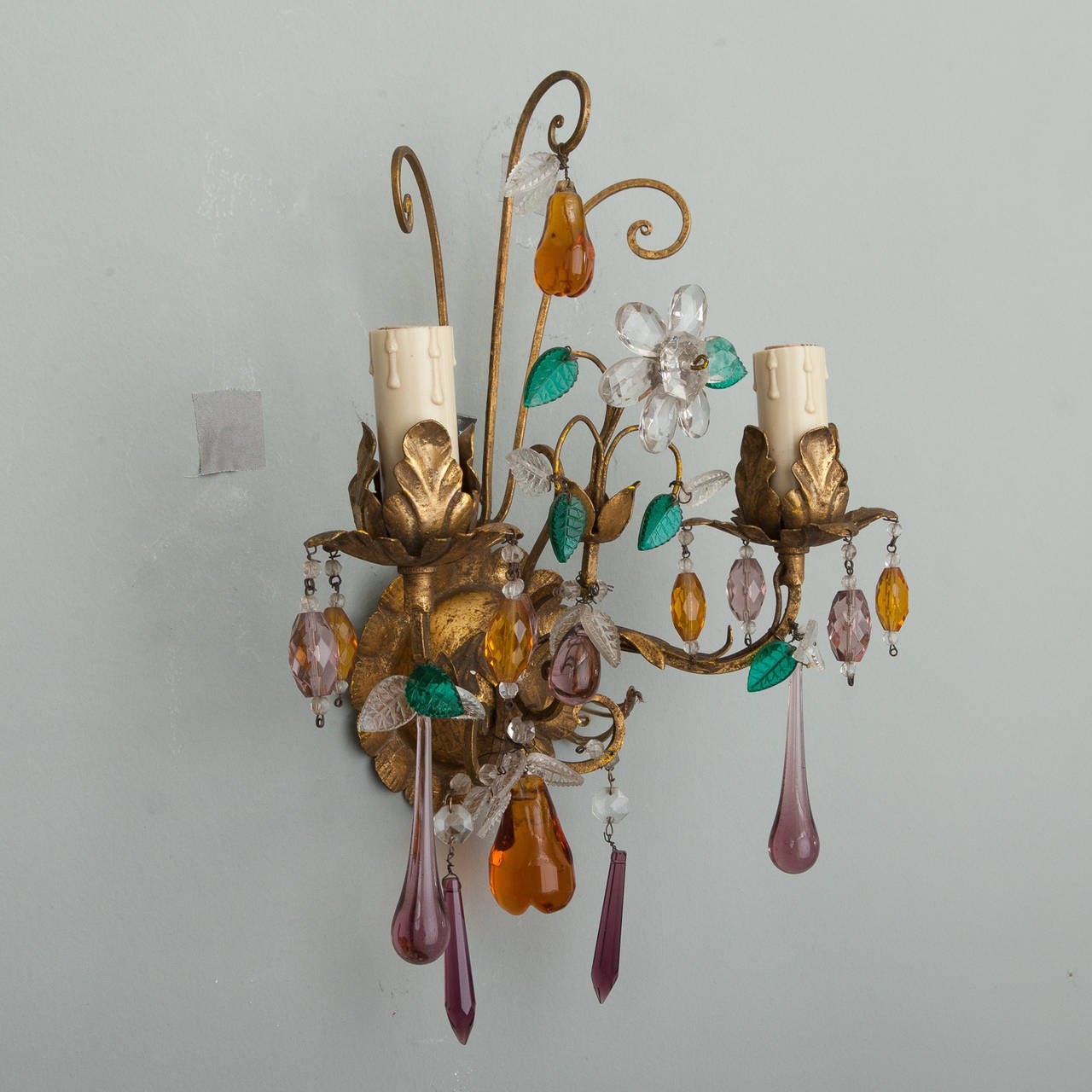Pair of Italian Two-Light Tole Sconces with Glass Fruit 3