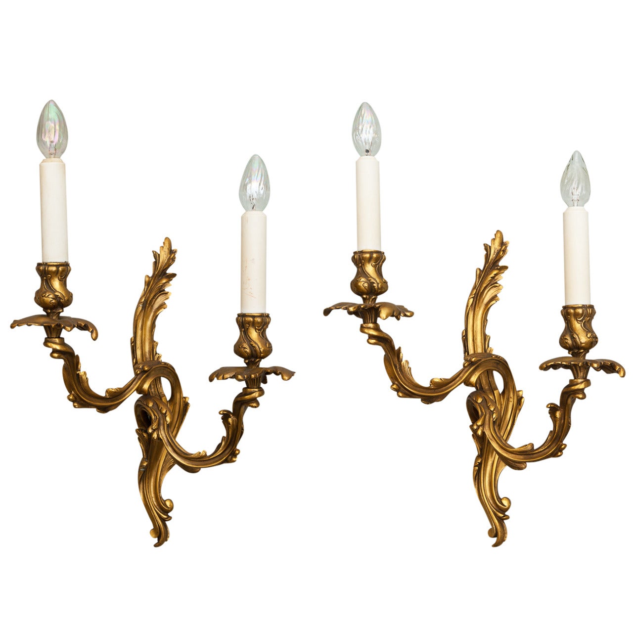 Pair of Bronze Louis XVI Style Two-Arm Sconces