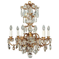 Large Bronze and Crystal Six-Light Chandelier
