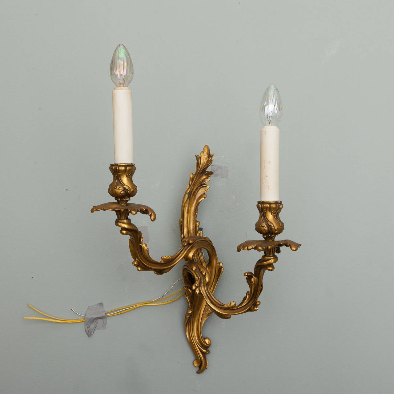 Pair of Bronze Louis XVI Style Two-Arm Sconces In Excellent Condition In Troy, MI