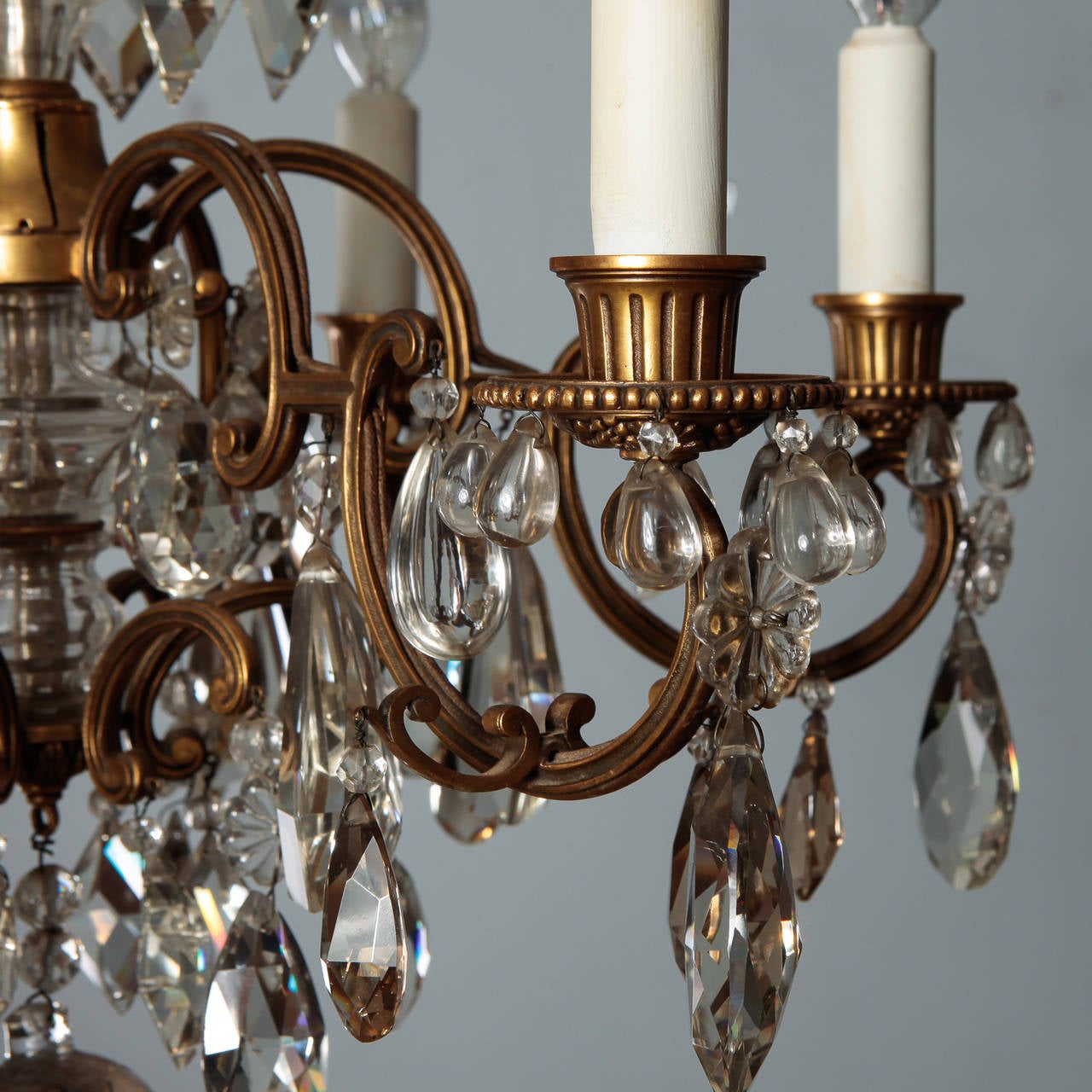 Large Bronze and Crystal Six-Light Chandelier In Excellent Condition In Troy, MI
