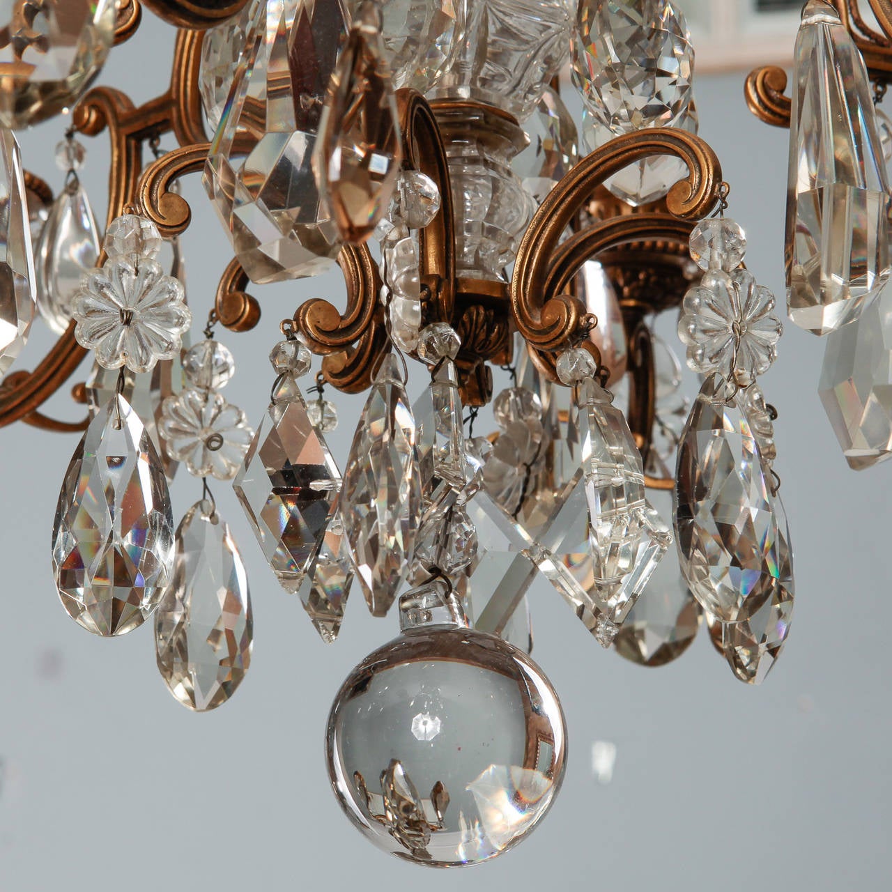 Large Bronze and Crystal Six-Light Chandelier 1