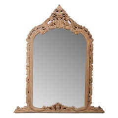 Antique Stripped and Carved Pine Crested Mirror