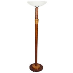 Art Deco Walnut Floor Lamp with Glass Shade