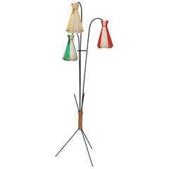 Mid Century Wrought Iron Three Cone Multicolor Floor Lamp