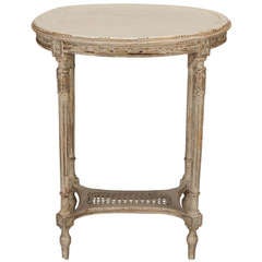 Antique French Oval Side Table with Caning