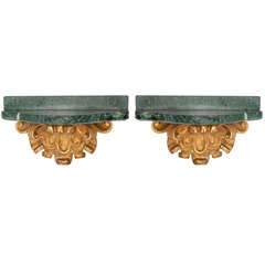 Pair Gildwood Corbels with Green Marble Shelves