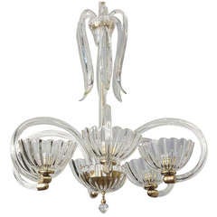 Six Arm Barovier and Toso Clear Murano Glass Chandelier