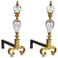 Pair of Large Glass and Brass Chenets