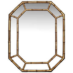 Mid-Century Gilded Faux Bamboo Octagonal Mirror