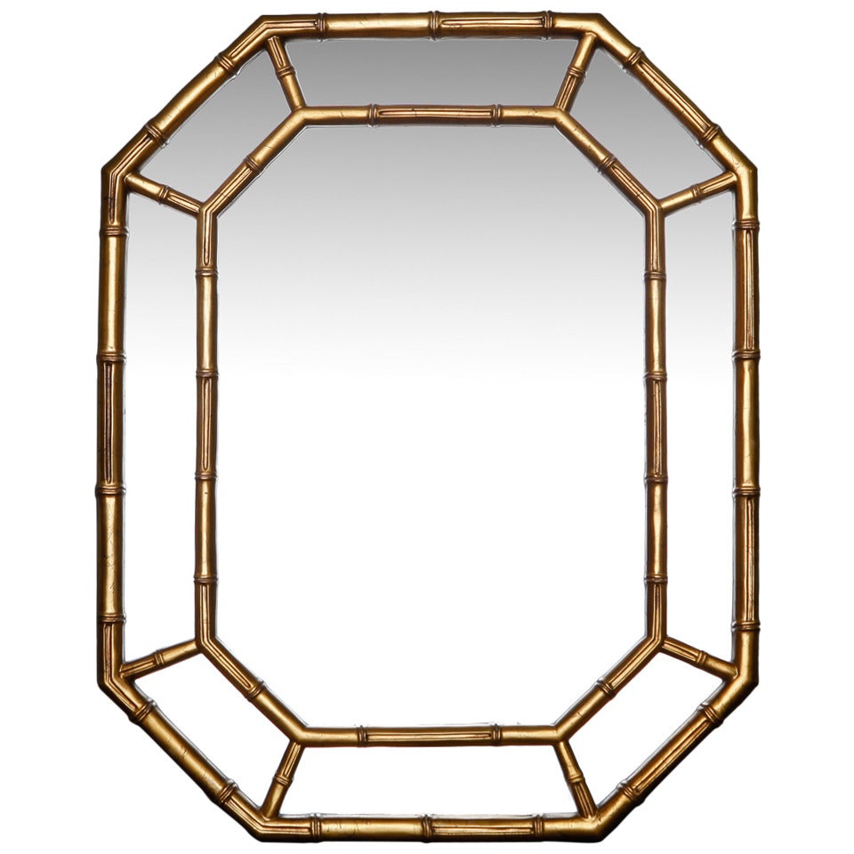 MidCentury Gilded Faux Bamboo Octagonal Mirror at 1stDibs