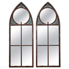 Antique Pair of 19th Century Arched Church Window Mirrors