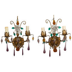 Pair of Italian Two-Light Tole Sconces with Glass Fruit