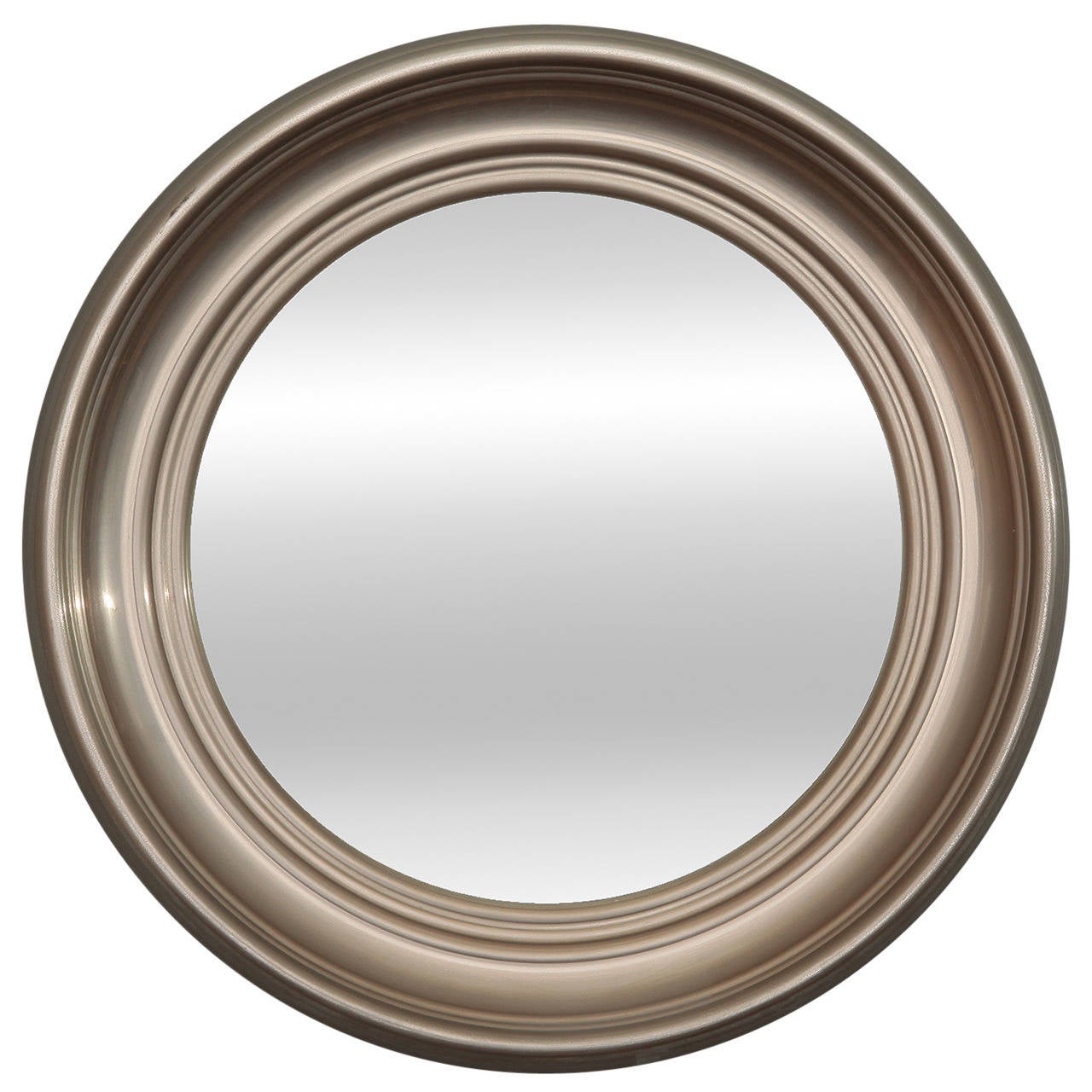 Round Art Deco Silver Metal Mirror For Sale at 1stdibs