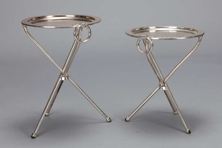 British Near Pair Small Silver Plate Round End Tables