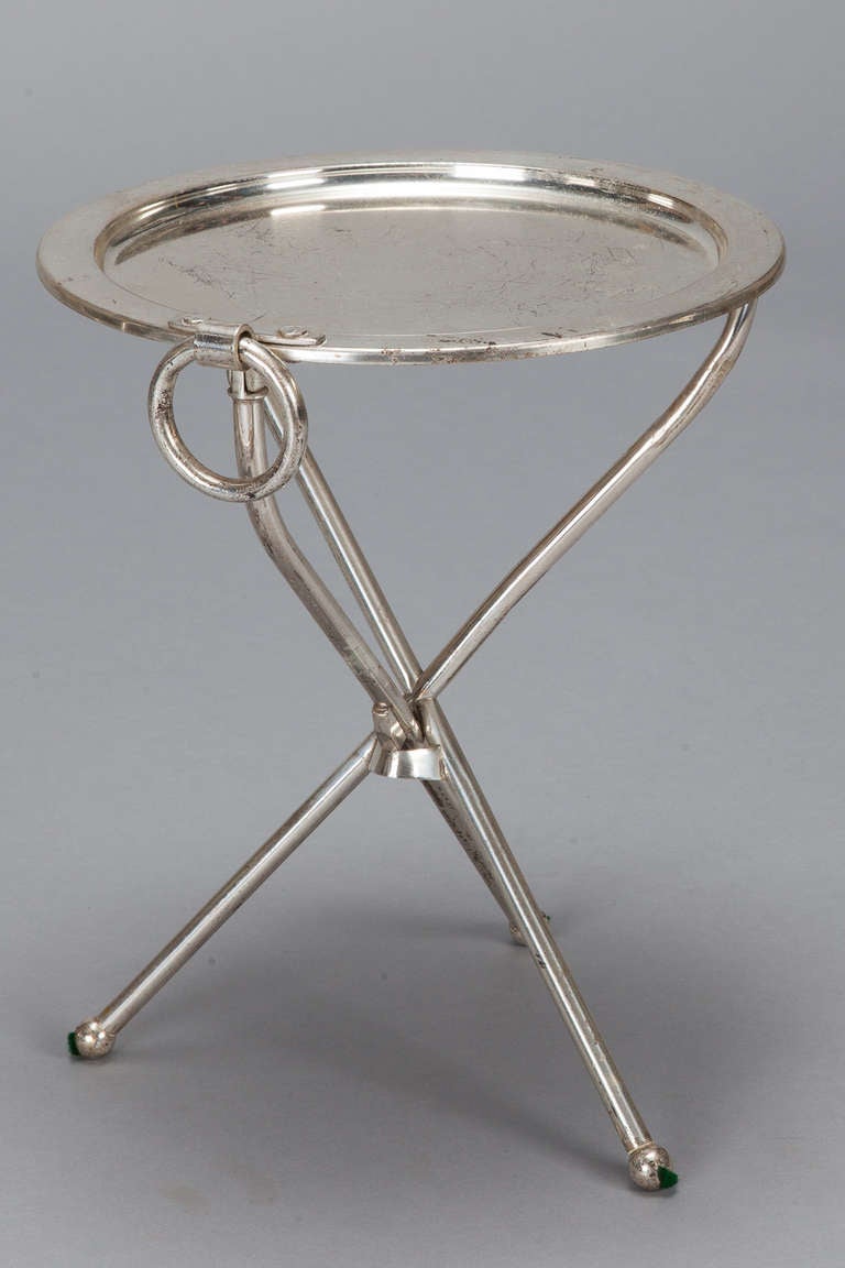 Mid-20th Century Near Pair Small Silver Plate Round End Tables